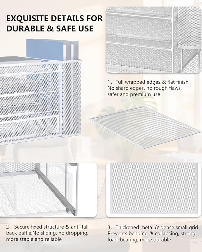 WALI Desk File Organizer, 4 Tier Desktop Paper Letter Tray Organizer with Drawer and 2 Pen Holders, Office Desk Accessories & Workspace Organizers for Office, Home Supplies(DO005DH-W), 1 Pack, White - Image 5
