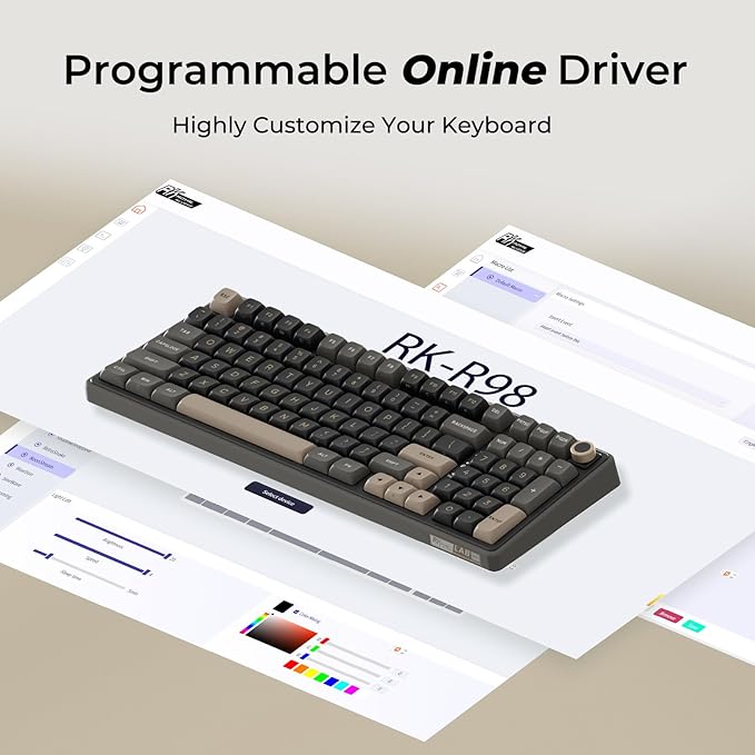 RK ROYAL KLUDGE R98 Pro Wired Mechanical Keyboard, 96% Creamy Gaming Keyboard RGB Backlit with Number Pad and Volume Knob, Gasket Mount, MDA Profile PBT Keycaps, Hot Swappable Pre-lubed Linear Switch - Image 8