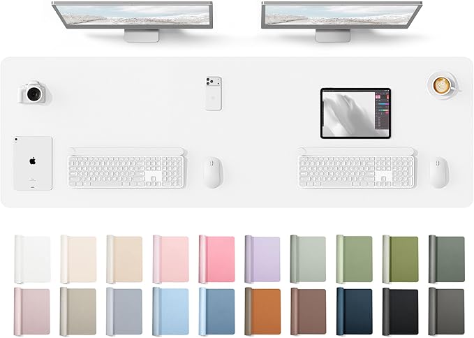 YSAGi Leather Desk Protector, Office Mat, Large Mouse Mat, Non-Slip PU Leather Blotter, Laptop Desk Mat, Waterproof Writing Pad for Office and Home(White, 63" x 17.2") by YSAGi