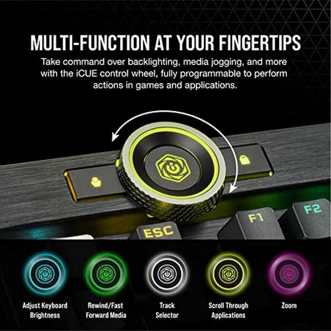 Corsair K100 RGB Mechanical Gaming Keyboard - Cherry MX Speed RGB Silver Keyswitches - PBT Double-Shot Keycaps - Elgato Stream Deck and iCUE Compatible - QWERTY NA Layout - Black - Image 4