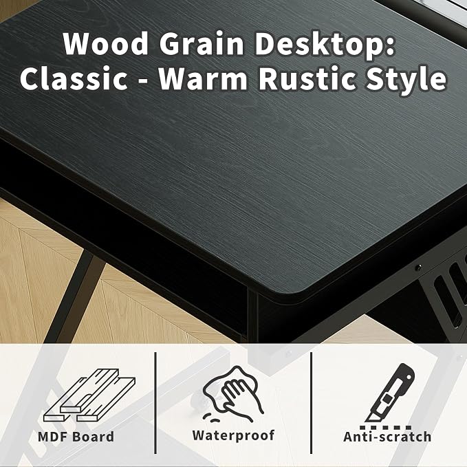 ALISENED Computer Desk for Small Spaces Compact Desk with Keyboard Tray | 23.6" Z-Shaped, with Wheels and Bottom Shelves, for Home Office, Computer Cart Mobile Laptop Cart, Black - Image 7