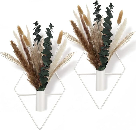 Jexine 4 Pcs Hanging Planters with Artificial Pampas Eucalyptus Metal Hanging Vase Indoor Plants Holder Modern Geometric Boho Bathroom Wall Decor for Living Room Home Office, Matte White by Jexine