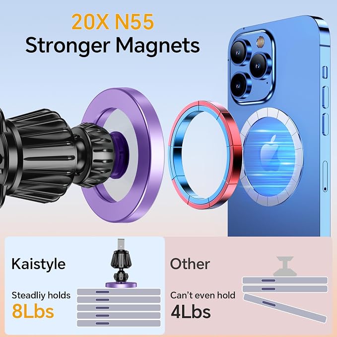 Kaistyle for Magsafe Car Mount【20 Strong Magnets】Magnetic Phone Holder for Car Phone Holder Mount Dash Mounted Holders Cell Phone Holders for Your Car Accessories for Women Men for iPhone 17 16 15 14 - Image 4
