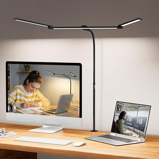 LED Desk Lamp for Home Office,3 Lamp Bars, 5 Color Temperatures & 10 Dimming Brightness, Flexible Neck, 15W USB Adapter Desk Light with Clamp for Reading, Study, Craft (Black) by BINNIWEN-LightYourLife