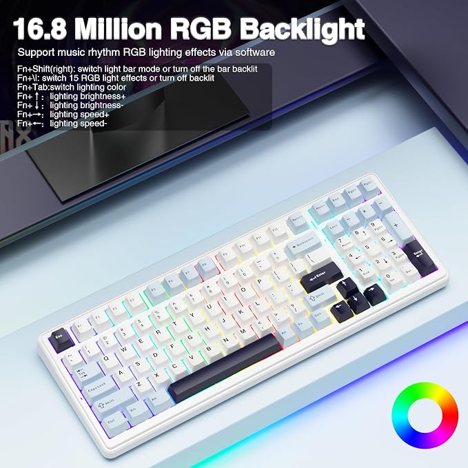 AULA F99 Wireless Mechanical Keyboard, Hot Swappable Custom Keyboard,Pre-lubed Linear Switches,Gasket Structure,RGB Backlit Gaming Keyboard (Blue&White) - Image 4
