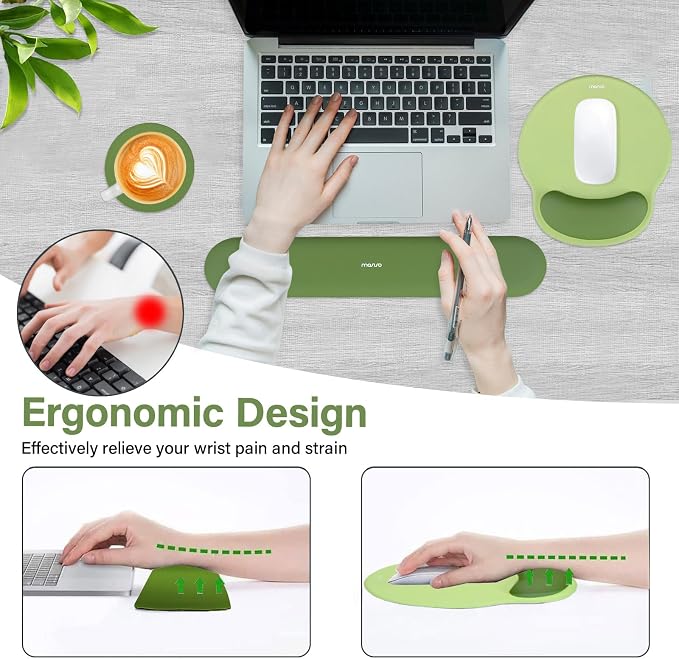 MOSISO Wrist Rest Support for Mouse Pad&Keyboard Set, Olive Green | Circle Curved Ergonomic Mousepad Non-Slip Base Home/Office Pain Relief&Easy Typing Pad with Soft Cloth&Silicone Lining - Image 3