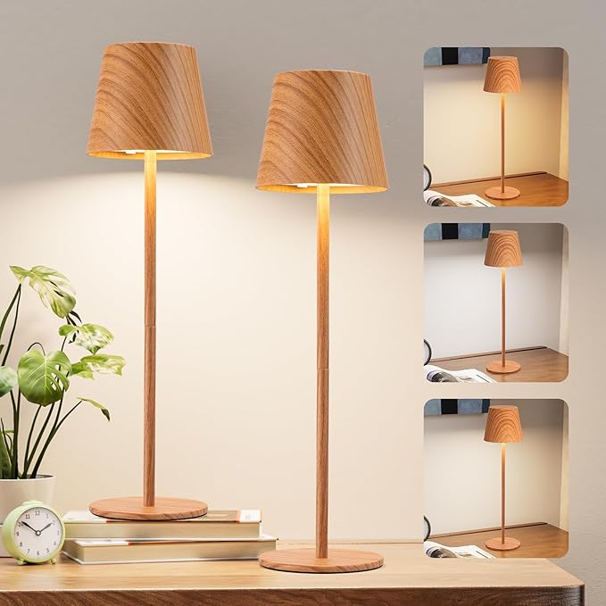 Kakanuo Wood Grain Cordless Table Lamp Rechargeable - 2 Pack 5000mAH Battery Operated Lamp for Counter, 3 Color Stepless Dimming Wireless Lamp for Dining Kitchen, Outdoor Patio, Touch Control - Image 6