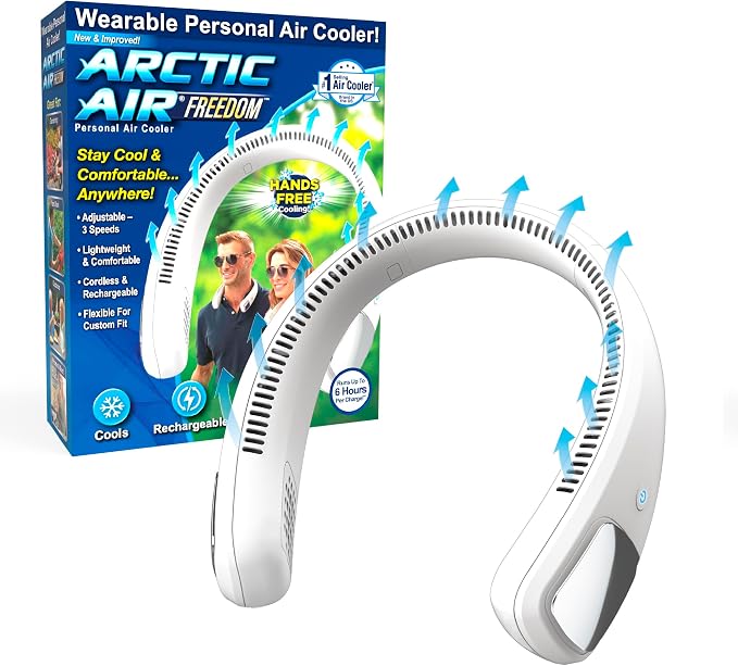 Arctic Air Freedom Personal Air Cooler - Portable 3-Speed Neck Fan, Hands-Free Wearable Design, Lightweight, Cordless And Rechargeable by ArcticAir
