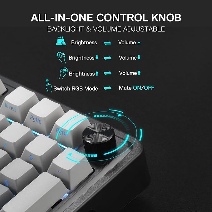Redragon K686 PRO Wireless RGB Gasket Gaming Mechanical Keyboard, Easy Knob | Multi-Function Control Wheel, 0-Delay Tri-Mode, Cushioned 5-Layer Noise Dampening for Creamy Thocky Sound, Practical 98 Keys - Image 6
