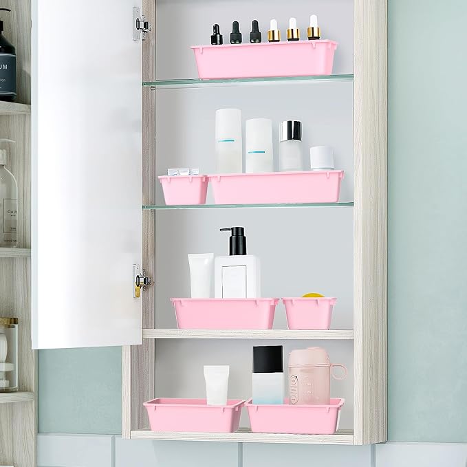 WOWBOX 25 PCS Plastic Drawer Organizer Set, 4 Sizes Desk Drawer Divider Organizers and Storage Bins for Makeup, Jewelry, Gadgets for Kitchen, Bedroom, Bathroom, Office, Pink - Image 5