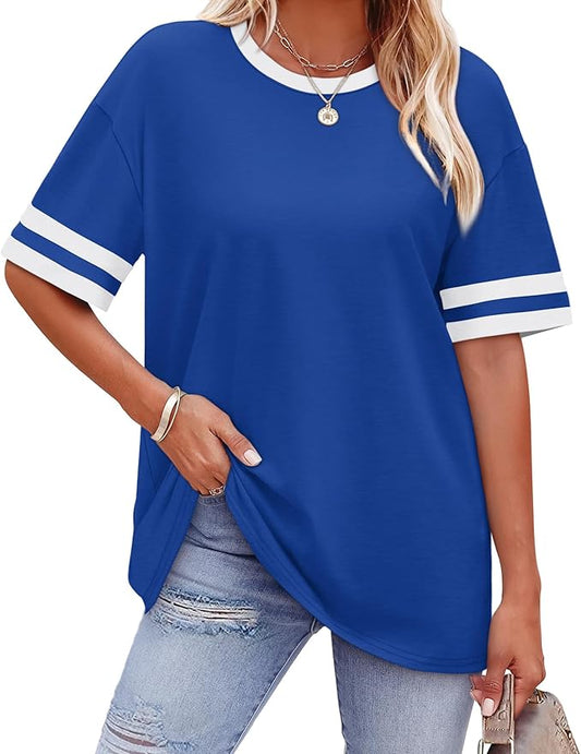 WIHOLL Womens T Shirts Loose Fit Short Sleeve Tees Crew Neck Color Block Summer Tops 2026 Fashion by WIHOLL