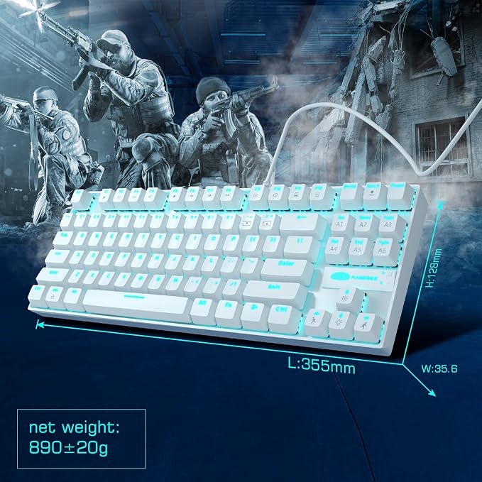 MageGee Mechanical Gaming Keyboard with Blue Switch, Compact 87 Keys Wired Computer Keyboard for Windows Laptop PC Gamer, LED Ice Blue Backlit, White - Image 2