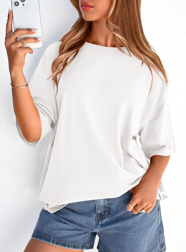 PRETTYGARDEN Womens 2026 Spring Going Out Tops Casual Short Sleeve Crewneck Loose Fit Basic Oversized T Shirts Summer Outfits - Image 3