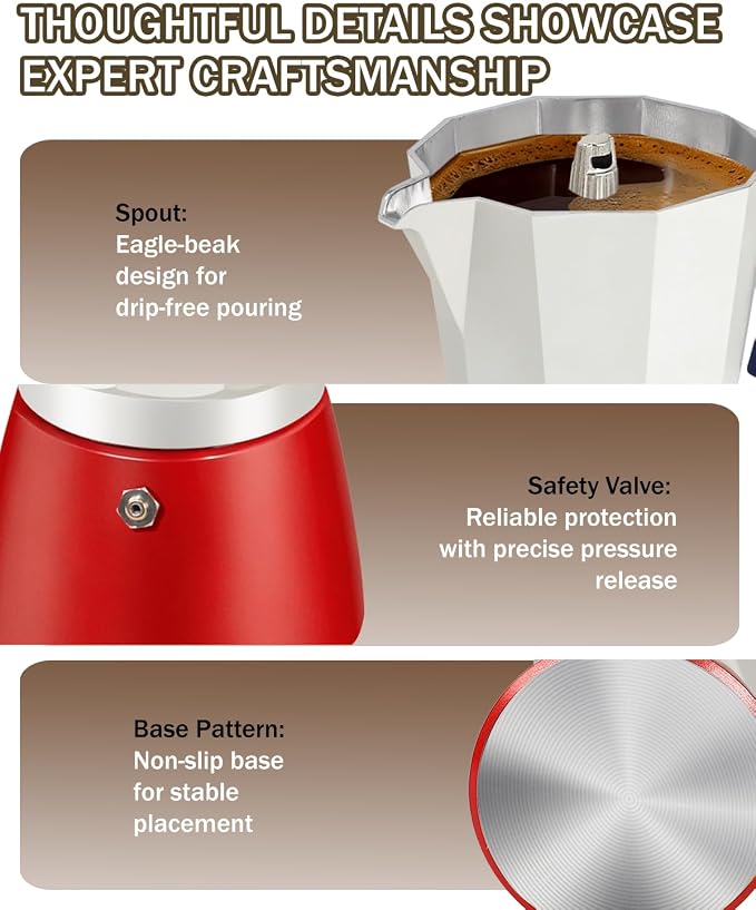 Coffee Maker Stovetop Espresso Maker 3 Cup Aluminum Moka Pot Percolator 5oz 150ml Easy Brewing for Electric Ceramic Stoves Home Camping Italian Cuban Café Classic Sip Sized - Image 6