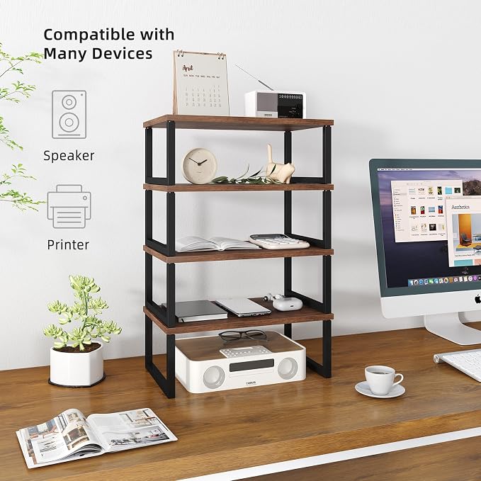 Simple Trending 2 Pack Monitor Stand Riser, Wood Desk Storage Organizer for Office Laptop, Computer, Antique Brown - Image 4
