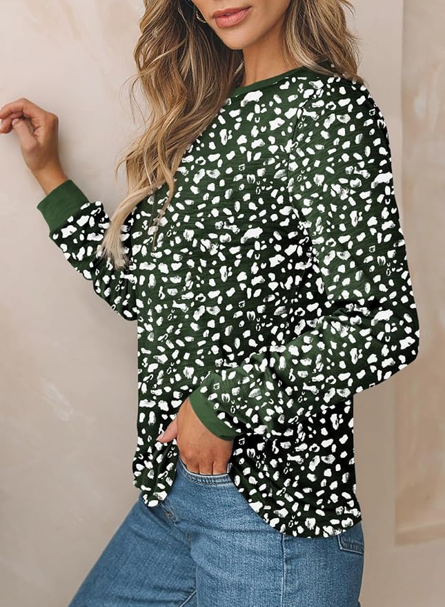EVALESS Womens Crewneck Long Sleeve Tops Casual Polka Dots Tops Fall 2026 Tshirts Shirts - Image 3