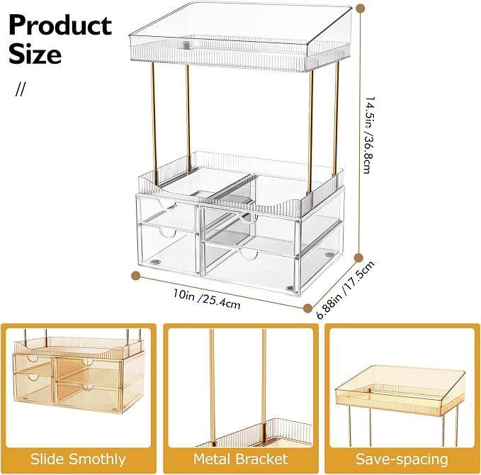 SNSLXH 4-Tier Clear Makeup Organizer Bathroom Storage | 4 Drawers Cosmetics Organiser, Ideal for Countertop, Bathroom, Office, Dresser, for Cosmetics, Skincare, Perfume, Lipstick - Image 2