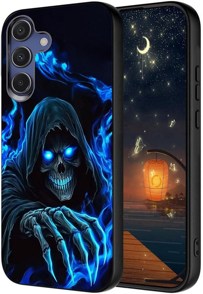 Designed for Galaxy S25 FE Phone Case,Slim Silicone Shockproof Protective Case for Galaxy S25 FE 6.7 inch,Skull with Blue Flame Art by Unknown