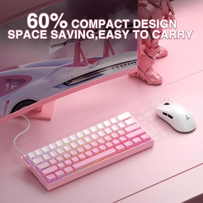 Aula WIN60 HE - 60% Mechanical Gaming Keyboard Wired, Hall Effect Magnetic Switch Hot Swappable,8000 Hz Polling Rate, RGB Keyboard 60 Percent Compact Design for PC (Gradient Pink) - Image 3