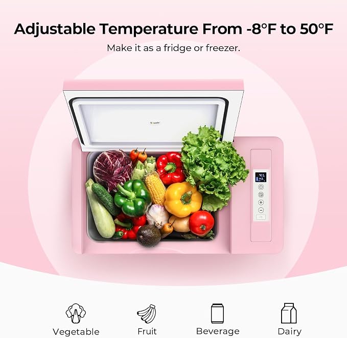 BougeRV Pink 23Quart Portable Refrigerator, 12 Volt Fridge 22L, Portable Freezer Compressor Cooler 12/24V DC 110~240 Volt AC for Truck Van RV Camper -8℉~50℉ - Image 3