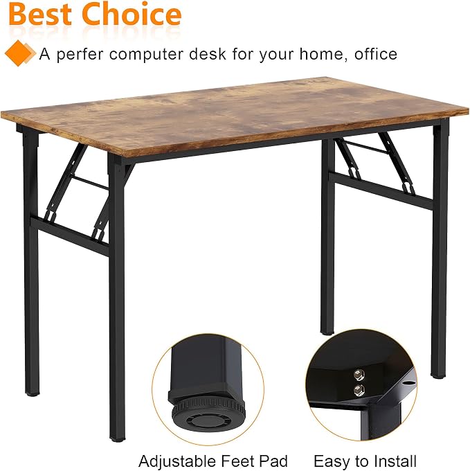 Need Office Computer Desk 39.3 Inch Sturdy Folding Laptop Table Retro | Black Frame Writing Gaming Work Table/Foldable Home Office Desk/Sewing Table, No Assembly Required - Image 8