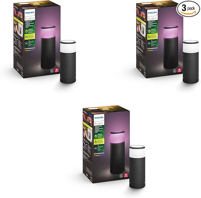 Philips Hue Calla Outdoor Smart Pathway Light, 3 Pack, White & Color Ambiance Walkway LED Lights, Weatherproof Low Voltage Lighting, Requires Bridge and Power Supply, Control with App and Voice by Unknown