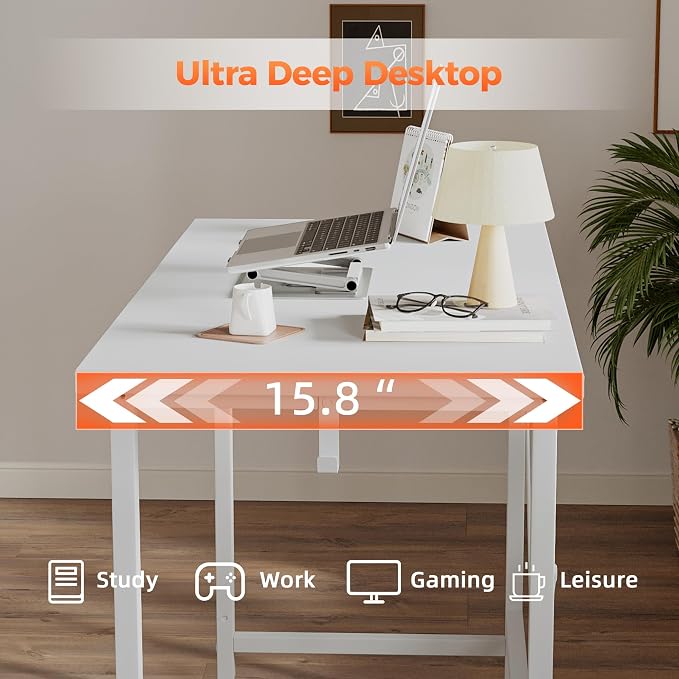 Mericonia 32x16 Inch Computer Desk with Wheels, Small Simple Rolling Desk | Writing Table for Home Office Bedroom Work Study, White - Image 8