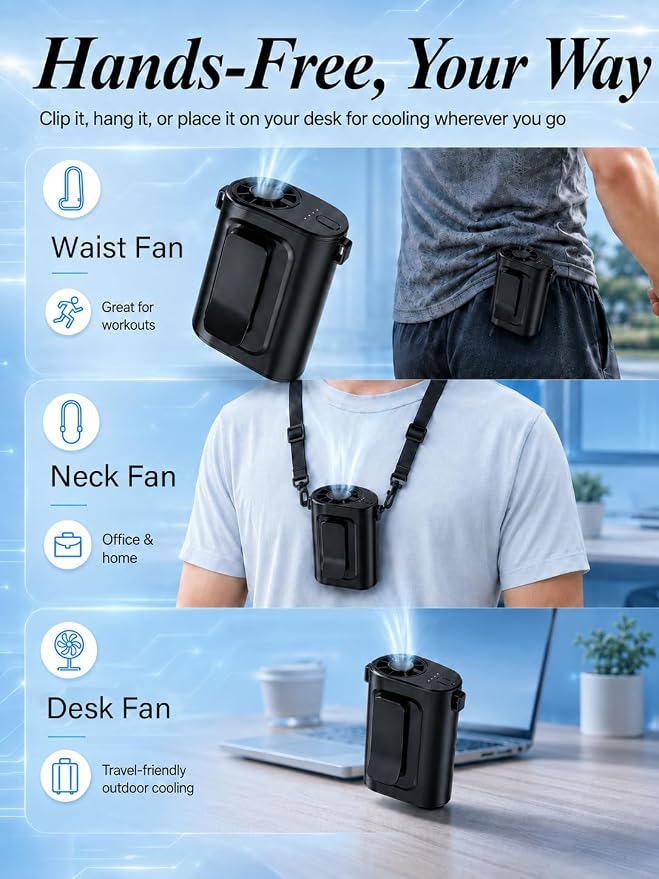 Waist Fan Portable Ultra Lightweight Design | Belt Clip on Fan for Shirt, Up to 36H Runtime, High Speed 18000RPM Strong Airflow, Neck Body Fan Camping Essentials - Image 5