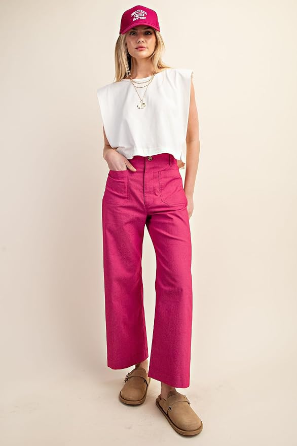 miduo Womens High Waisted Cropped Wide Leg Stretchy Straight Pants Trousers with Pockets - Image 4