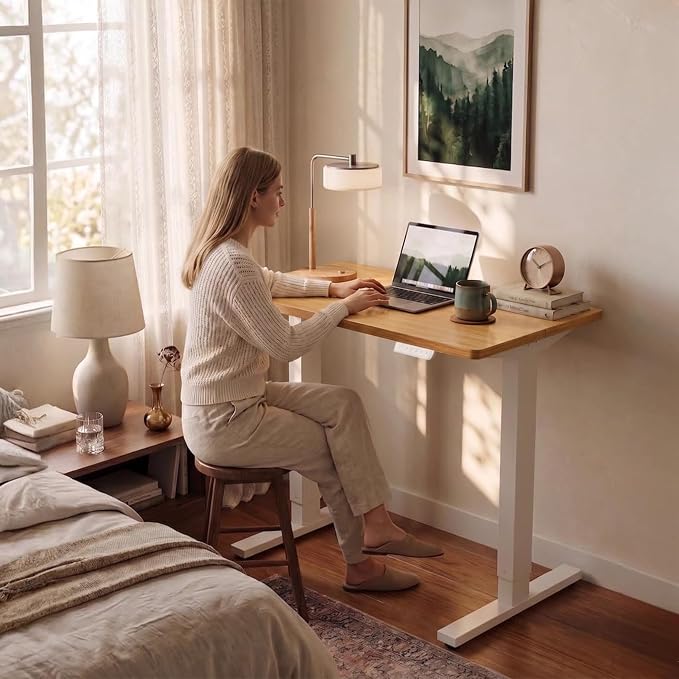HUANUO Electric Standing Desk,40" x 24" Height Adjustable Desk, 4 Memory Height Settings, Sit to Stand Up Desk for Home Office, with Headphone Hook, Cable Manager, Light Vintage Brown - Image 2