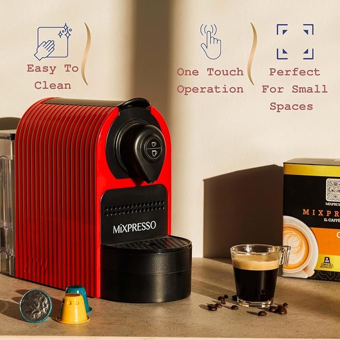 Mixpresso Espresso Machine, Compatible with Nespresso OriginalLine Capsules | 1400W single serve coffee maker with one-touch operation, 19-bar Italian pump and 27oz water tank, red - Image 5