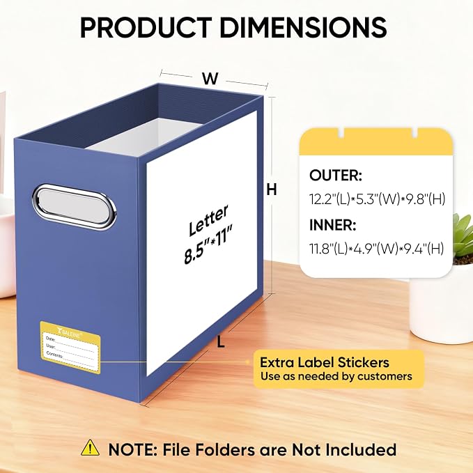 BALEINE File Organizer Box, Cardboard File Folder Organizer with Handle for Letter Size, Portable Collapsible Hanging Filing Box for Home Office Document Storage (4 Pack, Navy) - Image 3