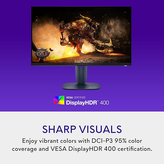 Alienware 27 Gaming Monitor AW2725DM, WQHD Fast IPS, 180Hz, G-SYNC, VESA | FreeSync, 95% DCI-P3, 1.07 Billion Colors, 400 cd/m2 Brightness, 3H Anti-Glare, HDMI 2.1, DisplayPort 1.4, USB, Adjustment - Image 4