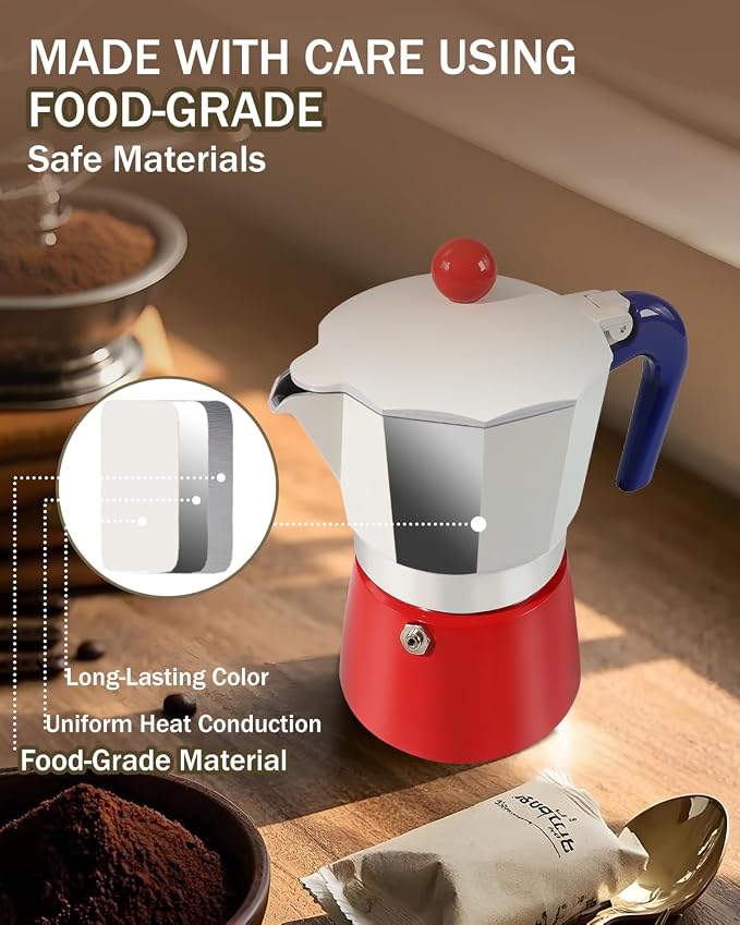 Coffee Maker Stovetop Espresso Maker 3 Cup Aluminum Moka Pot Percolator 5oz 150ml Easy Brewing for Electric Ceramic Stoves Home Camping Italian Cuban Café Classic Sip Sized - Image 3