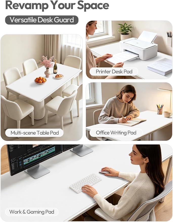 YSAGi Leather Desk Pad Protector, Office Desk Mat, Large Mouse Pad, Non-Slip PU Leather Desk Blotter, Laptop Desk Pad, Waterproof Desk Writing Pad for Office and Home (White,55" x 17.2") - Image 7