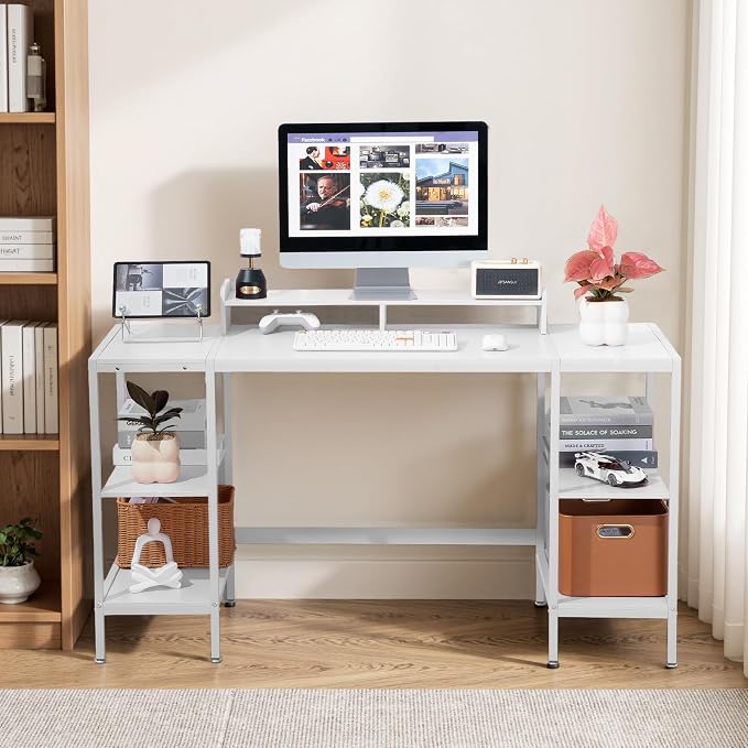 MINOSYS Computer Desk 55-inch with Storage Shelf - White Ideal Gaming Desk for Bedrooms, Small Spaces, and Home Offices Modern Writing Desk for PCs. - Image 6
