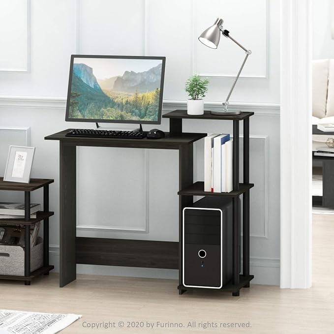 Furinno EFFICIENT Desk, 28.6" Wide Gaming Desk with 3 Open Side Shelves, Laptop Notebook Computer Desk, Office Desk for Home Office, Study Room, Dorm, Bedroom, Espresso - Image 2