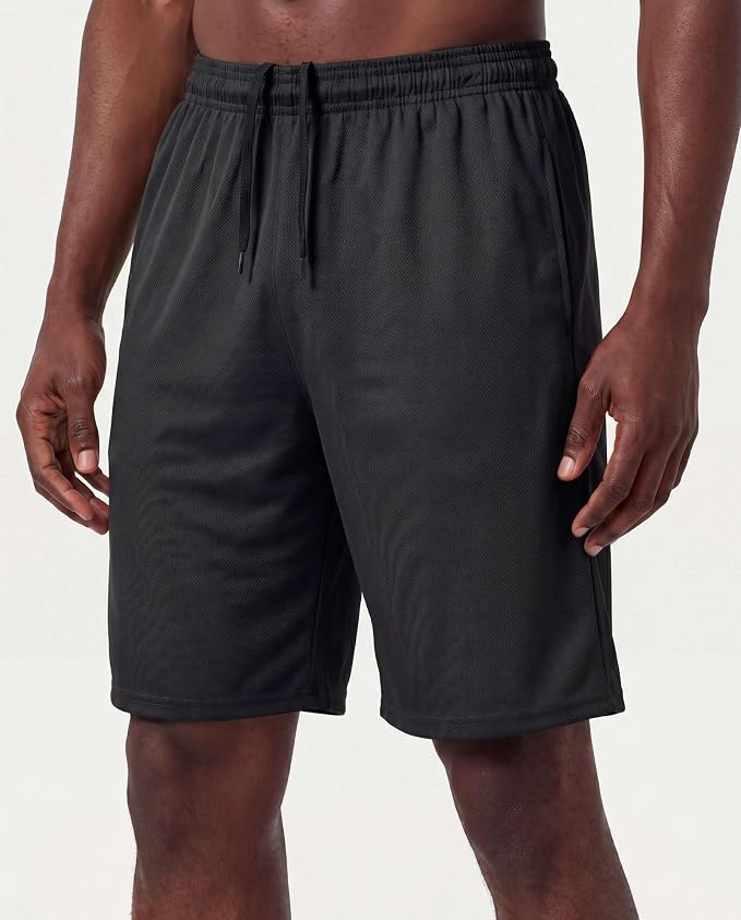 5 Pack Men's Mesh Shorts Athletic Basketball Sports Gym Workout Pockets | Cooling Moisture-Wicking, 9", Long, Quick-Dry, Breathable, Elastic Drawstring Waistband. Running, Exercise, Soccer, Training. - Image 2