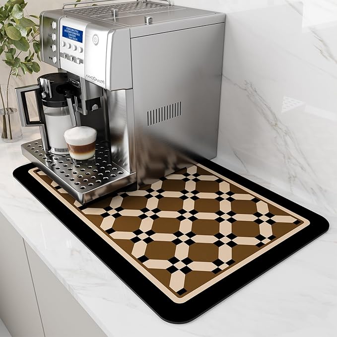 AMOAMI Coffee Mat Hide Stain Rubber Backed Absorbent Dish Drying Mat for Kitchen Counter - Fits Under Coffee Maker or Machine - PEANUT 12X19 by AMOAMI