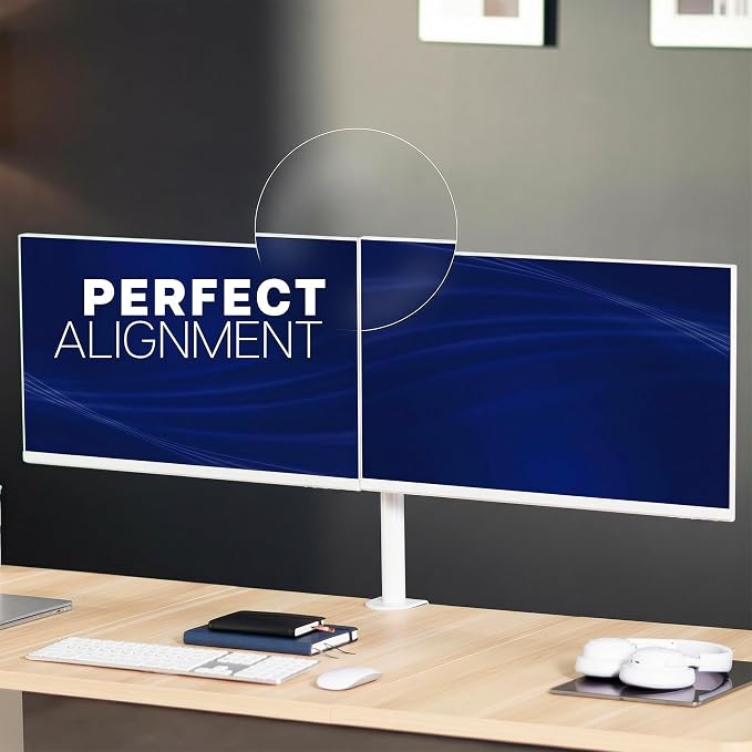 VIVO Dual LCD LED 21 to 32 inch Monitor Desk Mount, Heavy Duty, Adjustable Telescoping Arms, Flush Wall Setup, Fits 2 Screens, White, STAND-V002EW - Image 5