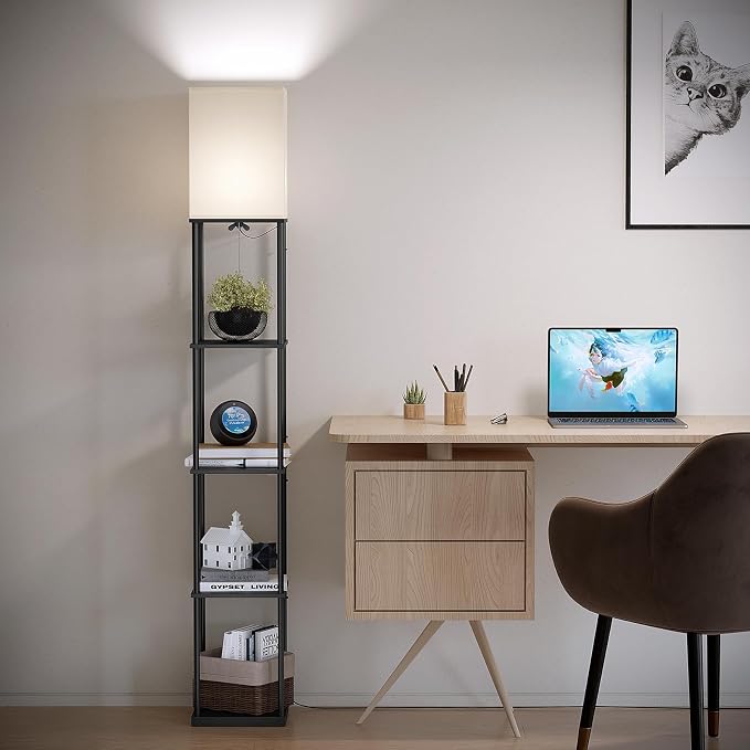 SUNMORY 5 Tier Floor Lamp with Shelves, Modern Square Standing Lamp with 3 Color Temperature Bulb, Corner Display Bookshelf Lamp for Living Room and Bedroom, Tall Shelf Floor Lamp - Image 7