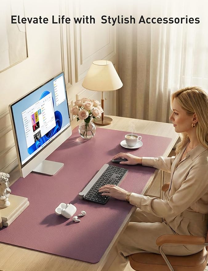 Aothia Faux Leather Desk Mat - Non-Slip PU Leather Desk Blotter, Waterproof Writing Surface, Large Desk Pad for Office & Home (Dark Pink, 55" x 24") - Image 8