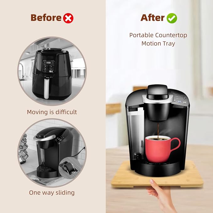 360°Rolling Tray Bamboo Kitchen Appliance Slider for Coffee Maker Pot | Countertops Sliding Tray Mat for Kitchen Appliances Easily Move Under The Cabinet Natural 11.6×13.9 - Image 3