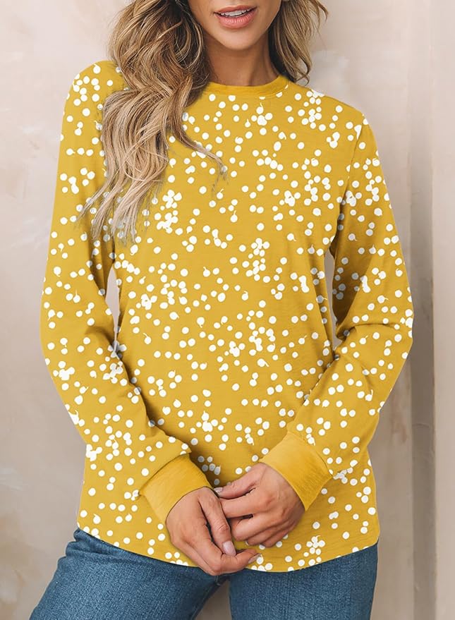 EVALESS Womens Crewneck Long Sleeve Tops Casual Polka Dots Tops Fall 2026 Tshirts Shirts - Image 2