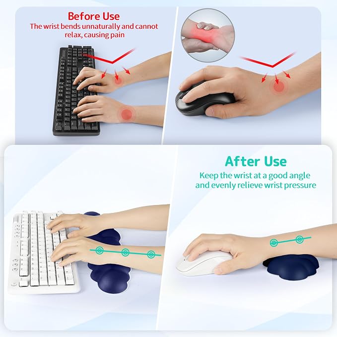 Sushret Cloud Wrist Rest Keyboard, Cloud Keyboard Wrist Pad Set with PU Leather Memory Foam, Cute Arm Rest for Palm Support, PC/Gaming Desk Accessories/Office Setup/Computer Hand Cushion - Dark Blue - Image 3