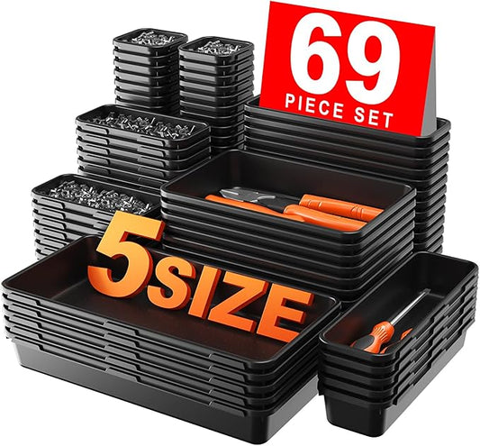 A-LuGei 【More Larger Size】 【69 PCS-5 Size】 Tool Box Organizer Tray Divider Set【Black】 Desk Drawer Organizer Bin, Garage Organization and Storage Toolbox for Rolling Tool Chest Cart Cabinet WorkBench by A-LUGEI