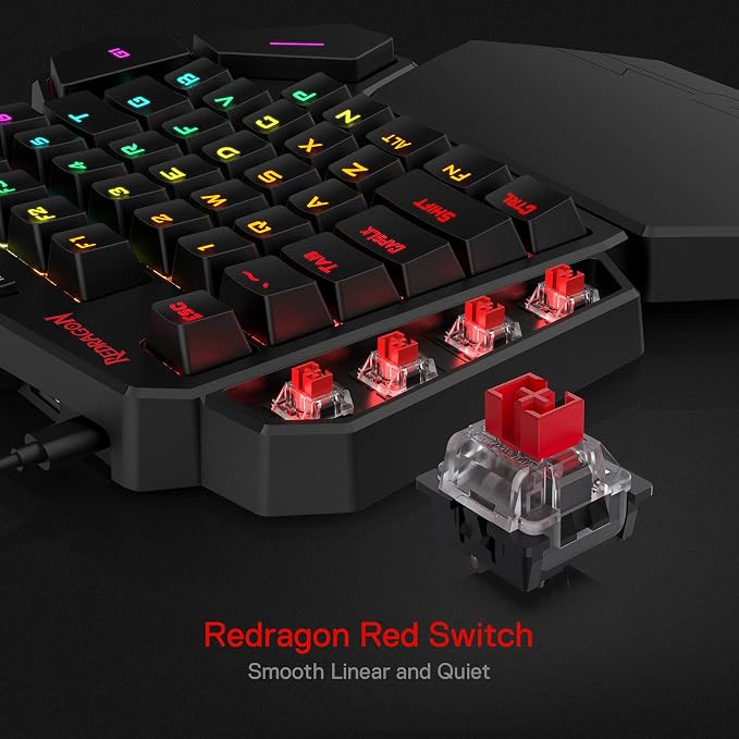 Redragon K585 Wired One-Handed RGB Gaming Keypad, Tactical 42-Key Layout | On Board 28 Combo Slots 4 Profiles Keyboard, USB Pass-Through Port, 16.8M Colors, Swap-Ready Socket, Detachable Wrist Rest - Image 4