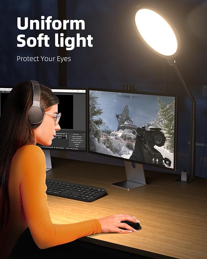 Weilisi 10.2" Desk Ring Light with Stand, 360° Rotate Desk Lamps for Home Office with C-Clamp, Flexible Height Desk Light, Adjust Arm Ring Light for Desk, Podcast, Gaming, Recording, Zoom Lighting - Image 4