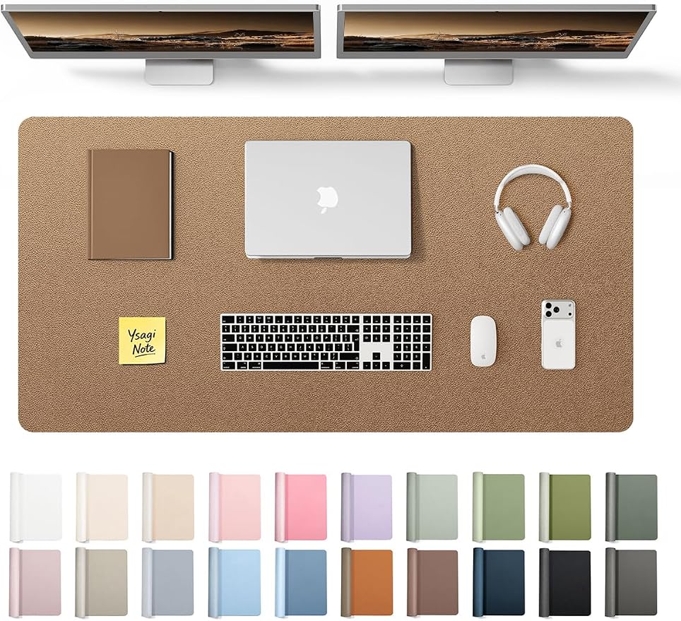 YSAGi Leather Desk Pad Protector, Office Desk Mat, Large Mouse Pad, Non-Slip PU Leather Desk Blotter, Laptop Desk Pad, Waterproof Desk Writing Pad for Office and Home (Shiny Bronze, 47.2" x 23.6") by YSAGi
