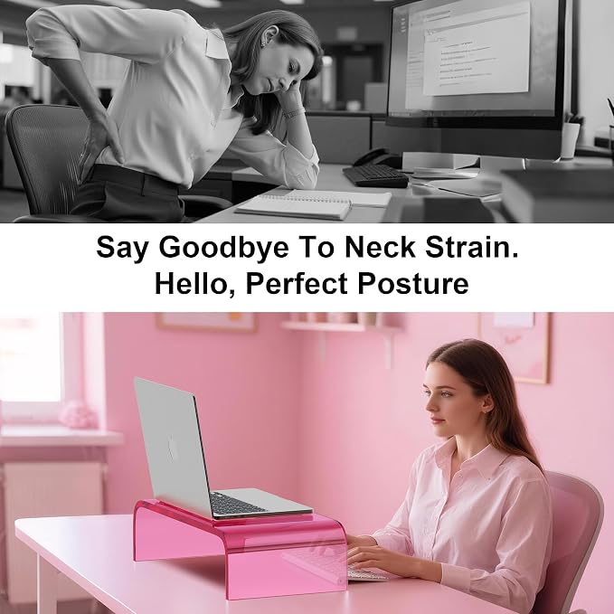Acrylic Monitor Stand Riser Pink Laptop Stand Riser L15 xW7.5 xH4 | PC Holder,Compatible with All Notebooks and Monitor, Decoration for Office & Home,Pink Aesthetic Design,Office Supplies - Image 6